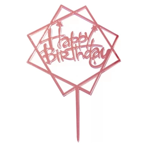 Topper ozdoby na tort napis Happy Birthday różowy dekoracje urodzinowe